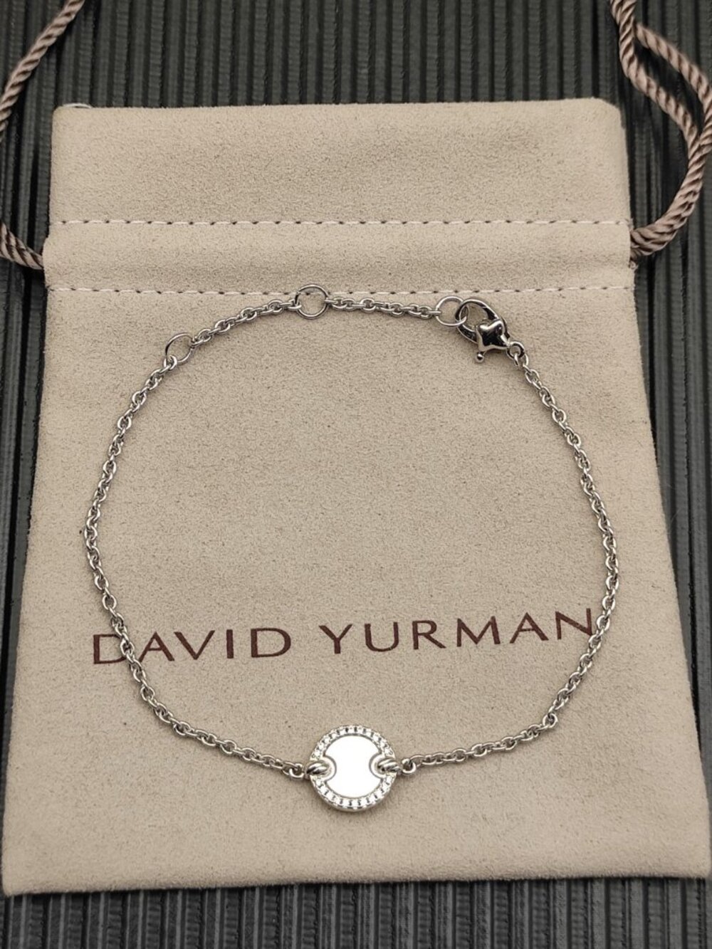 🍓🍓🍓David Yurman Silver Round Diamond Mother-of-Pearl Bracelet